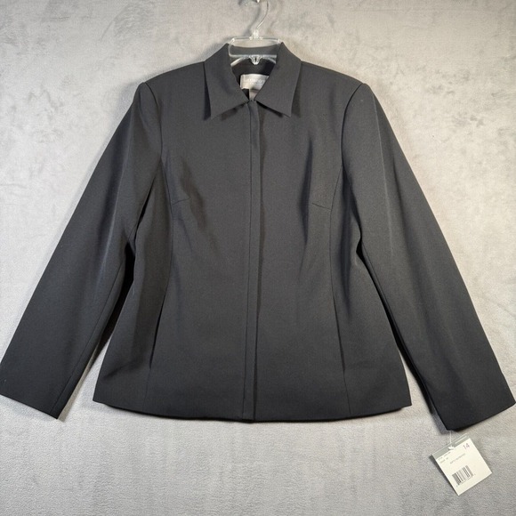Liz Claiborne Blazer Jacket Womens 14 Black Full Zip Minimalist Office Corpcore - Picture 1 of 13